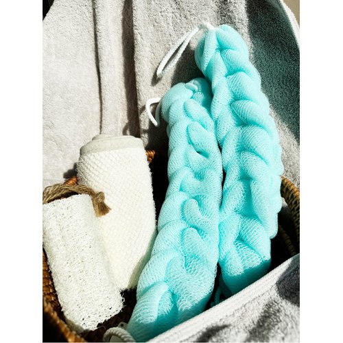 Long Stretch Back Sponge with Rope Handles Back Scrubber Bath Shower Mesh Sponge Exfoliating Body Scrub Stretch Braided Loofah for Men and Women(2-Pack,Green)