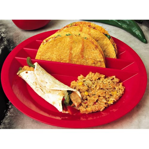 Taco Mex Taco Plate, Reusable, Round, Preparation and Serving Plate, for Soft and Hard Shell Tacos, 10.75 inch Plastic, Uber Look and Quality, Microwave Safe, 1 Pack, Red