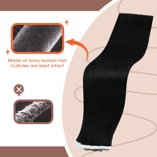 Sunny Hair Tape in Hair Extensions Black Tape in Hair Extensions Real Human Hair Black Hair Extensions Tape in Human Hair Tape in Extensions Jet Black Hair Extensions Tape in 10pcs 16inch