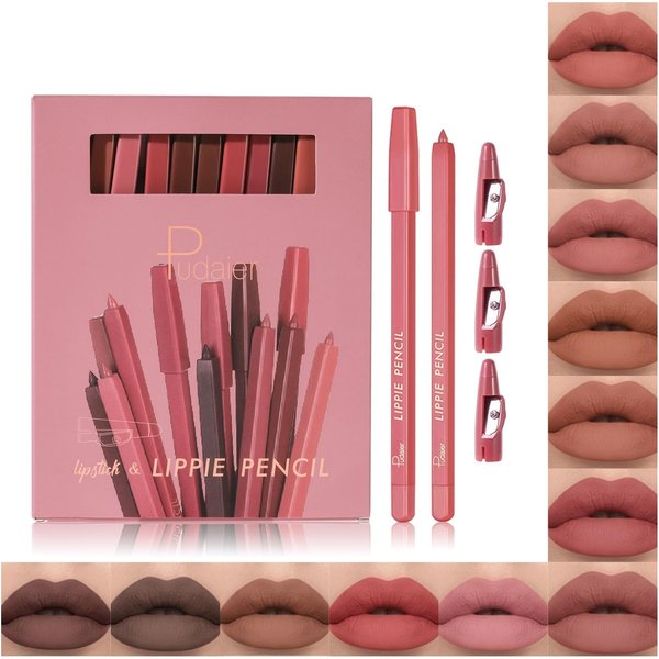Espoce Pudaier Lip Liner Set, 12Pcs Matte Lip Liners with Sharpener, Premium Smooth and High Pigmented Creamy Lip Makeup Pencil