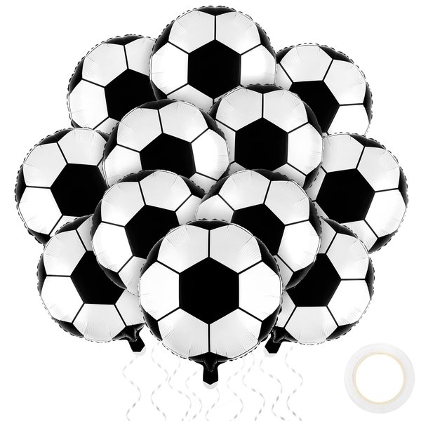 durony 12 Pieces 18 inches Soccer Balloons Soccer Themed Party Decorations Foil Mylar Soccer Ball Balloons For Birthday Sports Graduation Party Decoration