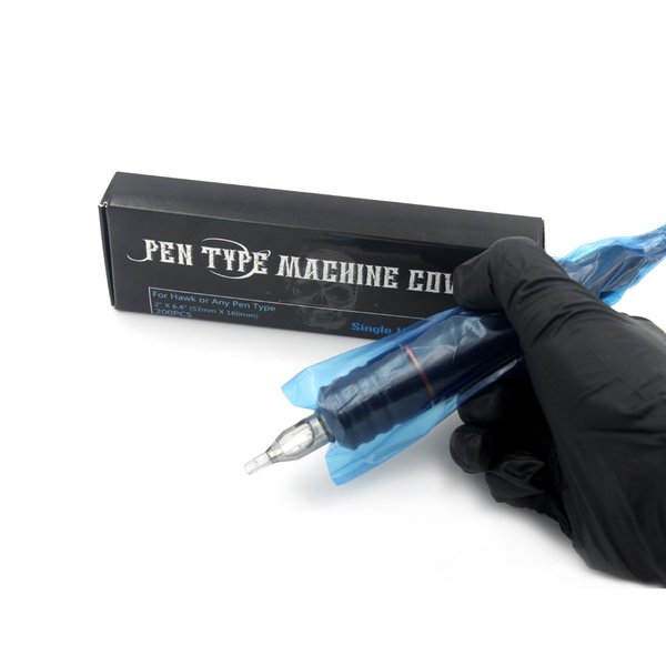 EZ Tattoo Machine Covers - 200pcs (2 inch X 6.6 inch) Disposable Tattoo Pen Machine Bags Blue Cartridge Machine Sleeves for Wireless Battery Tattoo Pen Machine (Blue)