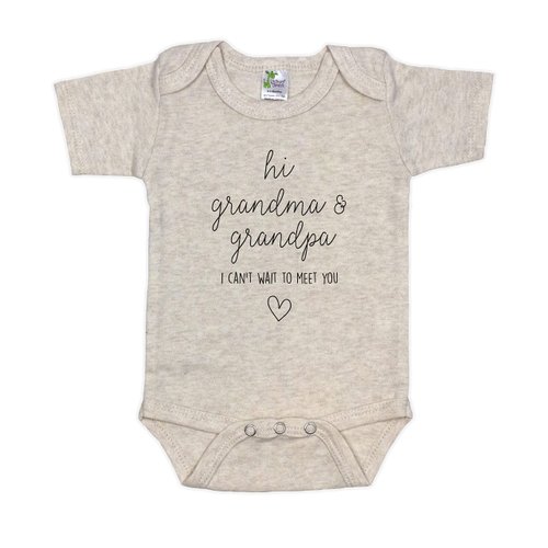 Hi Grandma & Grandpa I Can't Wait To Meet You Pregnancy Announcement Infant Bodysuit - Surprise Gift For Grandparents (White)