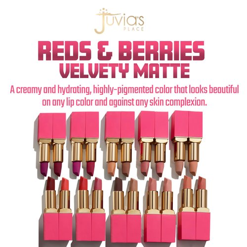 Juvia's Place Reds & Berries Velvety Matte Lipsticks The Berries Drama Queen - Rich Berry Shade, Soft-Matte Lipstick, Hydrating, Highly Pigmented, Creamy, Smooth, and Long-Lasting
