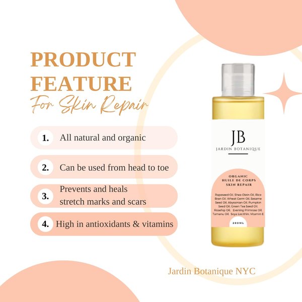 Organic Body Oil for Skin Repair Scars Stretchmarks 200ml