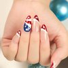 4th of July Press on Nails Medium Almond Independence Day Fake Nails Red Glitter French Tip False Nails With Star Designs Full Cover Stick on Nails Acrylic Patriotic Artificial Nails for Women 24Pcs