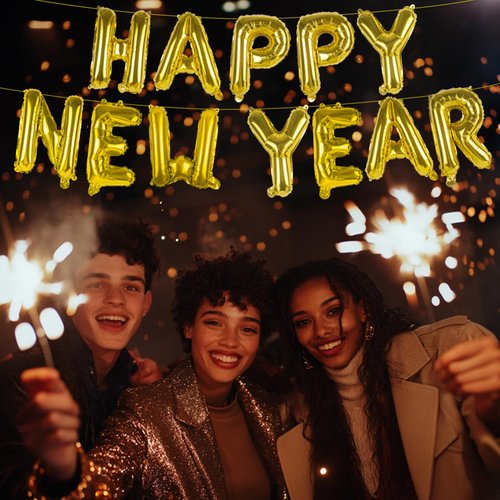 Happy New Year Balloon, 16inch New Year Letter Balloons NYE Decorations 2025, New Years Eve Party Banner Supplies 2025 Set (Gold)