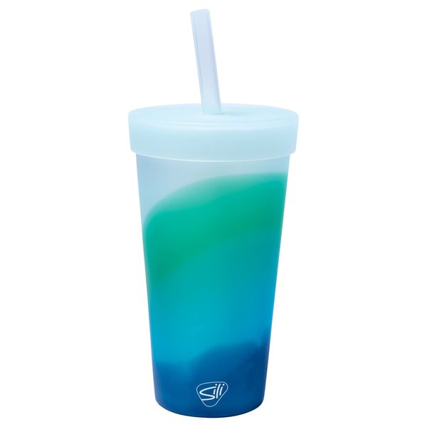 Silipint 22-Ounce Silicone Tumbler Cups with Lids and Straws, Unbreakable, Reusable Tumblers with Airtight Lids and Extra-Thick Straws, Mountain Air, Pack of 1