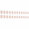 MISUD Press on Nails Short Square Fake Nails Glossy Glue on Nails Nude Ombre Acrylic Nails Squoval Artificial Nails Bling Glitter Stick on False Nails with White French Tip Design 24 pcs