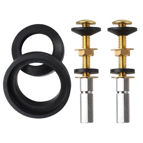 Universal Toilet Tank to Bowl Bolt Gaskets Extra Long Nut Kits Fits 2'' and 3'' Toilet Flush Valve Tank