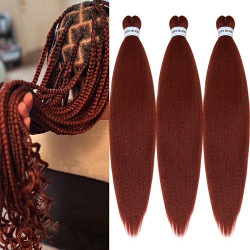 UPruyo Ginger 350 Braiding Hair Pre Stretched Kanekalon Prestretched Braiding Hair 26 Inch Brown Copper Auburn Braiding Hair Extensions for Box Braids