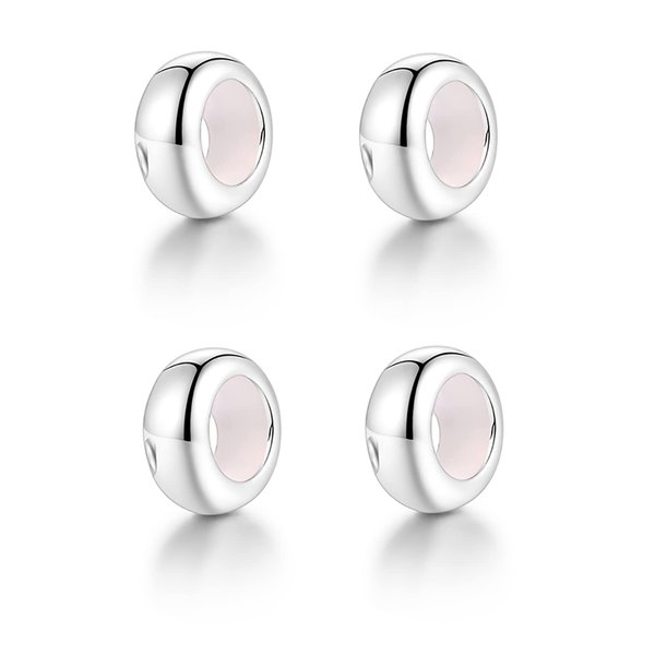 GW Clip Stopper Charms 925 Sterling Silver Round Rondelle Spacer Beads for Charm Bracelets 3mm, Gift for Women Girls (4pcs Silver Charm Stopper)