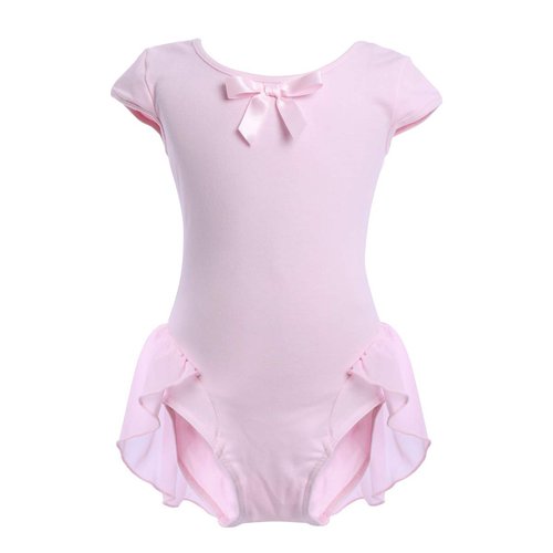 IBAKOM Girls' Raglan Cap Sleeve Leotard for Toddler Kids Gymnastics Dance Ballet Tutu Dress High Low Skirted Ballerina Dancewear Practice Outfit Dress Up Activewear Costume Pink 18-24 Months