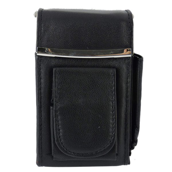 Cigarette Case Holder w Lighter Women Leather Cigarettes 100s Pack Purse Pouch Coin Ciggerate Wallet Framed Cases (4.5 * 3 * 1", Black w Flap)