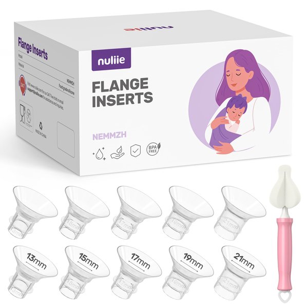 Nuliie 10PCS Flange Inserts 13/15/17/19/21mm for 24mm Flange/Shield of Most Pumps, BPA Free Inserts, Compatible with Momcozy/Medela/Elvie/Spectra/Bellababy/TSRETE/Willow/Nuliie Breast Pumps