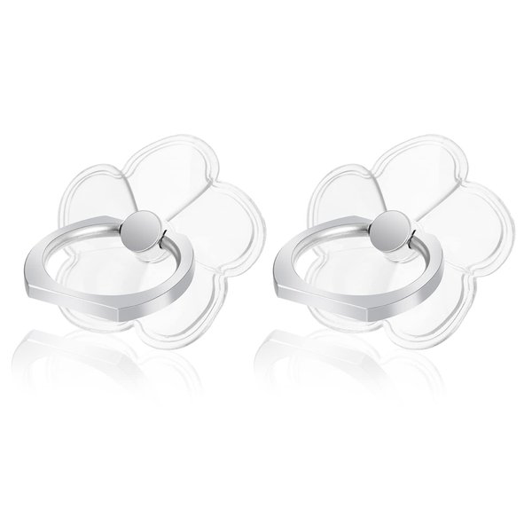 cobee Cell Phone Ring Stands, 2 Pcs 180/360 Degree Rotation Finger Kickstand Transparent Phone Ring Holders with Diamond Glitter Finger Mount with Grip for Most Smartphones(Flower-Style)