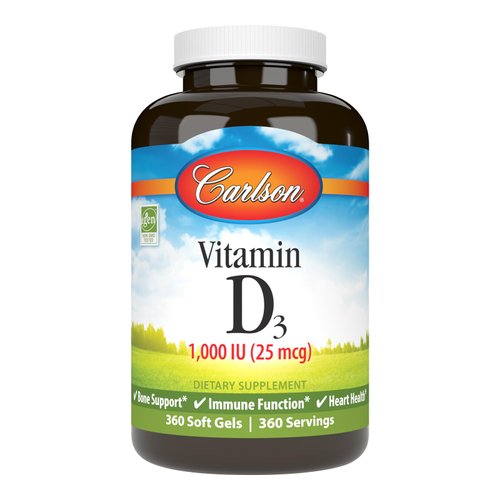 Carlson - Vitamin D3, 1000 IU (25 mcg), Bone Health, Muscle Health, Cholecalciferol, Vitamin D Supplements, Vitamin D3 Soft Gels, 360 Softgels