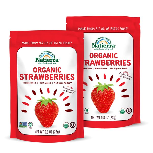 NATIERRA Organic Freeze-Dried Strawberries | USDA Organic, Non-GMO & Vegan Strawberry | 0.8 Ounce (Pack of 2)