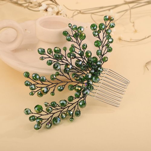 Teyglen Bridal Green Crystal Hair Comb Rhinestone Wedding Hair Comb Hair Accessories for Bride Bridal Hair Piece Headpiece for Women Girls (Green)
