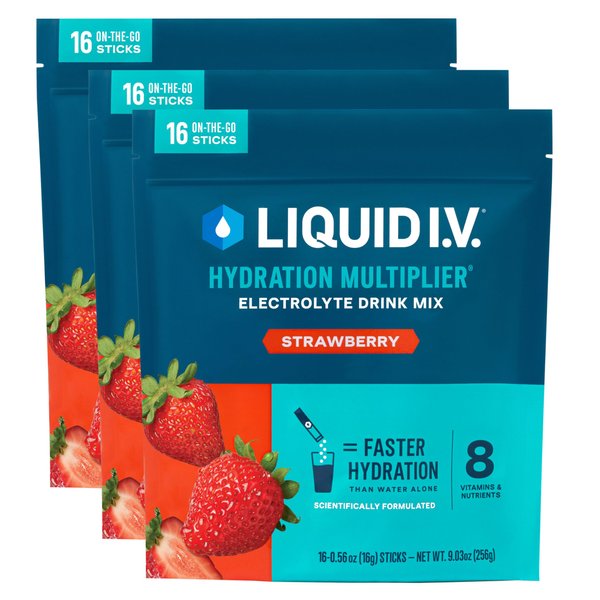 Liquid I.V.® Hydration Multiplier - Strawberry | Electrolyte Powder Drink Mix | 3 Pack (48 Servings)