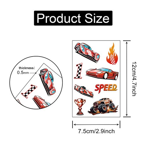 Racing Car Temporary Tattoos,12 Sheets Luminous Car Theme Fake Tattoo Stickers Waterproof Glow In The Dark Race Car Tattoos for Boys Girls Kids Party Supplies