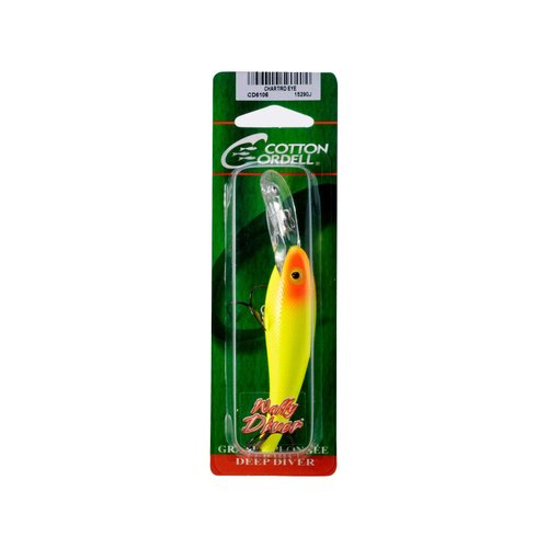 Cotton Cordell Wally Diver Walleye Crankbait Fishing Lure, Accessories for Freshwater Fishing, 3 1/8", 1/2 oz, Chartreuse Red Eye