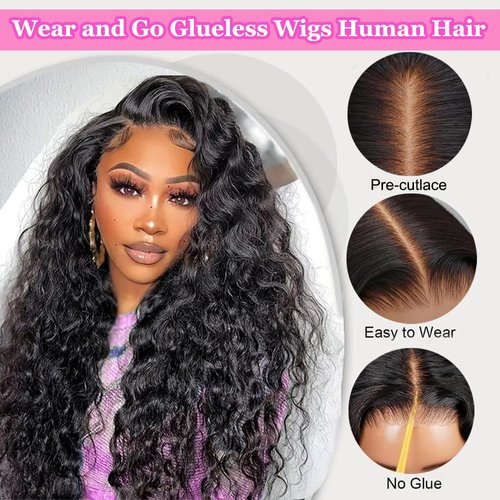 Wear And Go Glueless Wigs Human Hair Water Wave Lace Front Wigs Human Hair Pre Plucked Glueless Wigs Human Hair 13x4 HD Lace Front Wigs Human Hair 180 Density Water Wave Lace Frontal Wigs 26inch