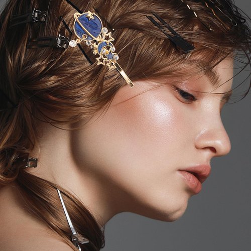 SOLUSTRE 3Pcs Gold Rhinestone Moon Star Hair Clips Vintage Hollow Hair Pin Metal Crystal Hair Clips Hairpins Snap Barrettes Comb Claw Clamp for Wedding Bridal Decorative