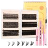 JAMESVAN Lash Clusters kit,480 PCS lash Extension Kit 30D 40D 50D 60D 80D 100D DIY Individual Eyelash Clusters Kit,10-16mm Wispy Eyelashes Kit with Lash Bond, Lash Remover, Lash Applicator,Lash Brush