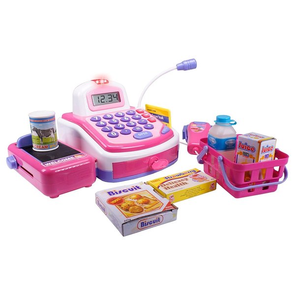 🛒 Products Pretend Play Electronic Cash Register with Realistic Actions & Sounds, Pink