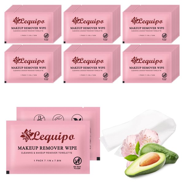SLequipo 50 pcs Individually Wrapped Makeup Remover Wipes Bulk Single Makeup Remover Cloth Travel Towelette Makeup Remover Cloth for Face (PINK)
