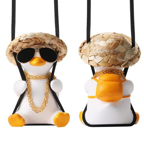 Cool Swinging Duck Car Hanging Ornament Cute Car Decor Rear View Mirror Accessories Interior for Women Men Teens Truck Rearview Decorations Things Funny Easter Gifts for Dad Mom Her Him Kids