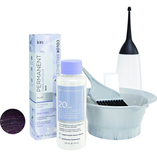 ion Permanent Creme Hair Color 4VV Plum, Vegan, Cruelty Free, PPD Free, 100% Gray Coverage, Long-Lasting, Fade-Resistant Color, 2.05 oz