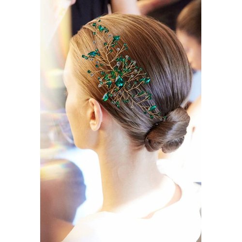 Wedding Hair Accessories, Beusoulover Romantic Green Bridal Hair Comb, Emerald Hair Vine Piece, Crystal Rhinestone Headpiece for Festival, Prom, Party, Brides, Bridesmaid, (green)