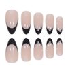 Foccna Press on Nails Medium Pearl Black Fake Nails Almond Glossy 3D False Nail Tips French Artificial Nails Finger Manicure for Women and Girls,24pcs