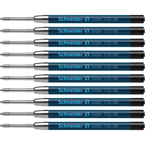 Schneider Slider 755 XB (Extra Broad) Ballpoint Pen Refill, 1.4 mm, ISO Format G2, Black Ink, Box of 10 Refills (175501)