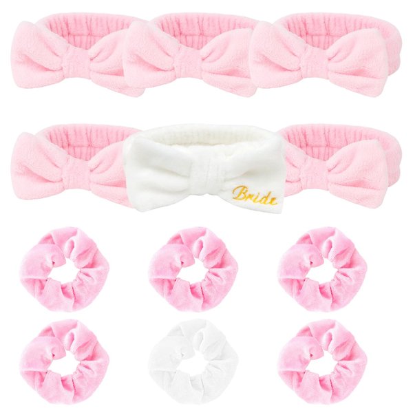 CIEHER 12 Pcs Bachelorette Party Favors - 6 Spa Headbands + 6 Velvet Hair Scrunchies Ties Set, Bachelorette Party Spa Headband for Bride Bridesmaid, Bachelorette Gifts for Bride
