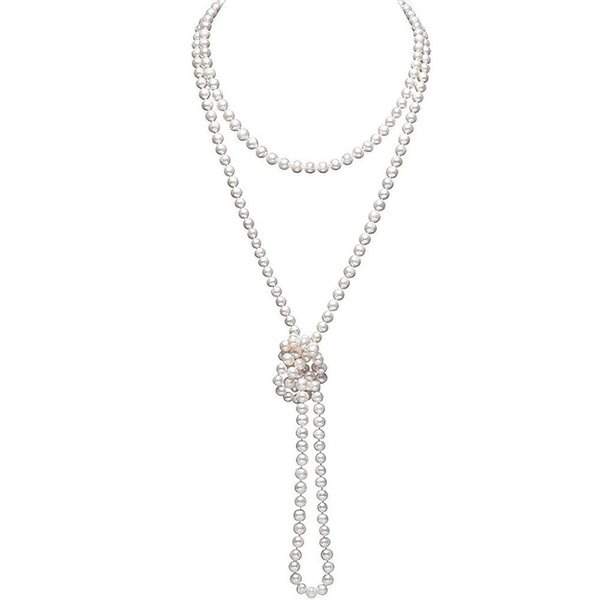 TUOKAY 1920s Pearls Beads Necklace for Women Girls Pearls Strands, Fashion Imitation Faux Pearls Long Necklace Vintage Costume Jewelry Necklace 55 in. Diameter of Pearl 0.32 in. (Ivory)