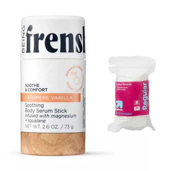 Being Frenshe Soothing and Hydrating Body Serum Stick with Magnesium - Cashmere Vanilla - 2.6oz With Makeup Remover Pads