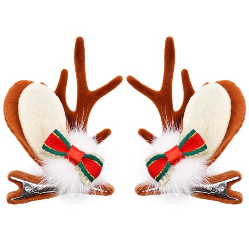 1 Pair Christmas Hair Clips for Women Girls - Reindeer Hair Clip Deer Horns Barrettes Holiday Xmas Hair Accessories (Bow Tie)