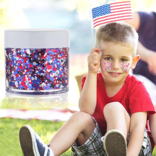 Paminify 4th of July Glitter Gel,USA Flag Pride Face Glitter,Presidents'Day Independence Day Sparkle Glitter Face Paint,Festival Sparkling Body Glitter for Women,Celebrations Holographic Chunky Makeup