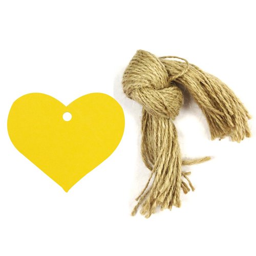 Allydrew 50 Gift Tags/Kraft Hang Tags with Free Cut Strings for Gifts, Crafts & Price Tags, True Heart (Yellow)
