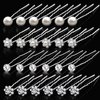 40 Pieces Pearl Hair Pins Wedding Bridal Hair Pins Rhinestone Flower Hair Pins U Shaped Hair Crystal Pins Metal Silver Pearl Bobby Pins Hair Jewelry Accessories for Brides Bridesmaids Thick Long Hair
