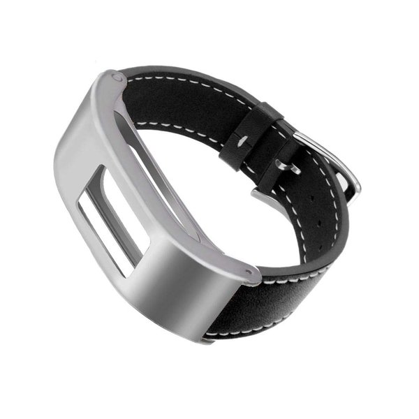 DuiGong Compatible with Garmin Vivofit 3 Bands Replacement, Leather Strap with Silver Stainless Steel Hardware (Black)