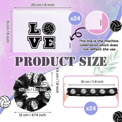 Yuxung 72 Pcs Volleyball Gifts for Teen Girls Elastic Volleyball Sport Hair Scrunchies Adjustable Volleyball Charm Bracelet Pattern Pouch Waterproof Cosmetic Bags for Team Players Accessories