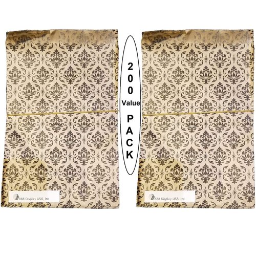 888 Display USA, Inc 200 pcs Damask Paper Gift Bags Shopping Sales Tote Bags 6" x 9" Brown with Black Damask Design