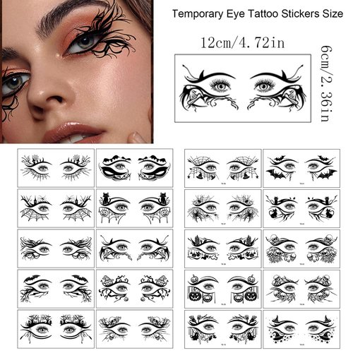 20 Pairs of Halloween Eye Shadow Temporary Tattoo Stickers Eyeliner Decals Face Eye Makeup Stickers for Women Girls Halloween Masquerade Party