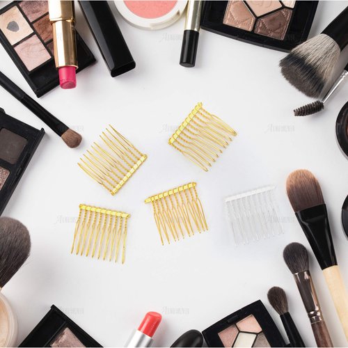 AUEAR, 20 Pack 10 Teeth Metal Veil Comb Hair Wire Clips Twist Bridal Wedding Veil Combs Silver Gold