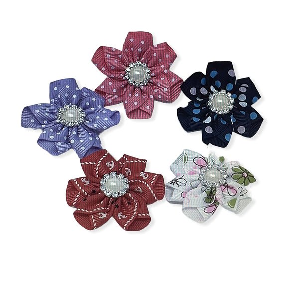 Ribbon Flower, Flower Hair Clip, Grosgrain Flower Hair Clip, Anchors, Polka Dots, Lavender, Red, White, Blue, Pink