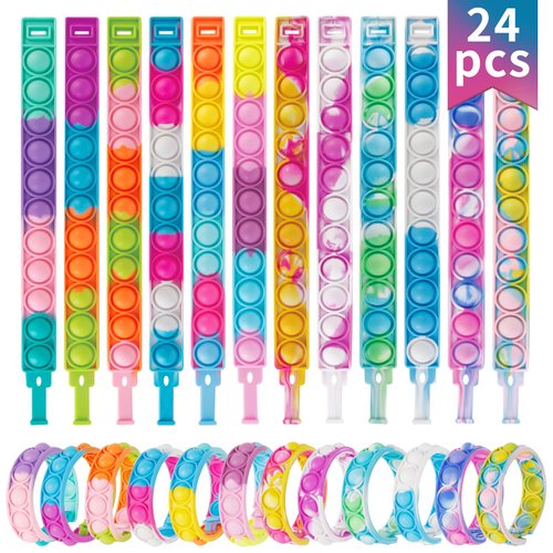 Pop Fidget Toys Bulk Its Kids Party Favors 24PCS Pop Fidget Bracelets It Fidget Toy Pack Fidgets for Classroom Prizes End of Year Student Gifts Birthday Goodie Bag Stuffers Sensory Toys for Girls Boys